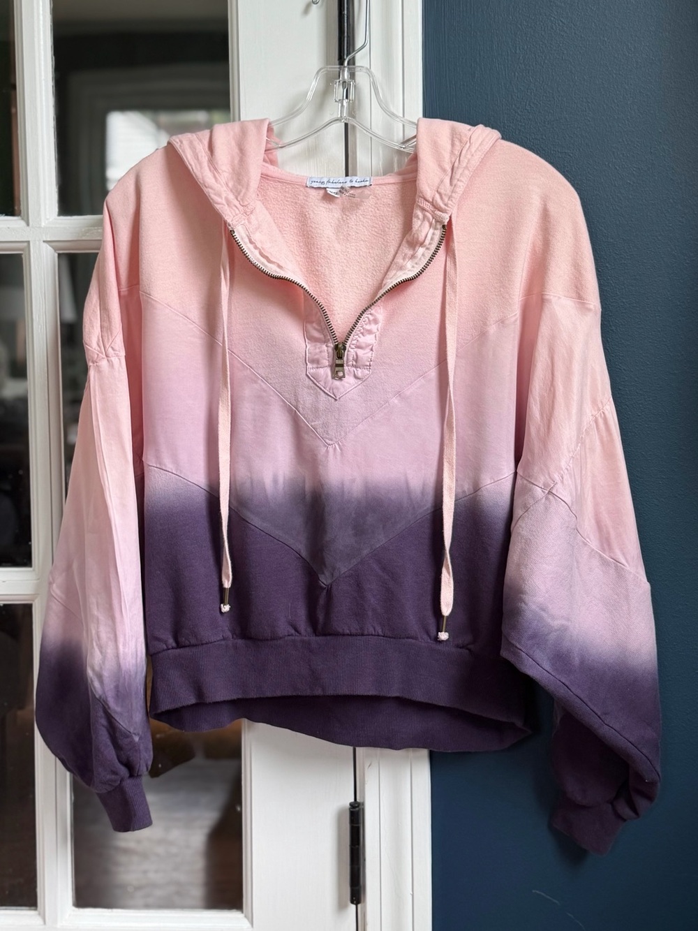 Young, Fabulous & Broke YFB Monroe Quarter Zip Hoodie, Pink/Purple Ombré, XS